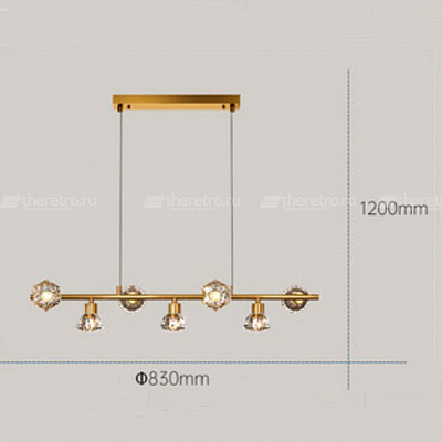 Реечный светильник с кристальными плафонами в форме алмазов на металлической рейке KENDRA 7 плафонов золото  фото 1